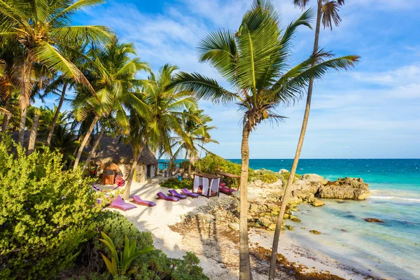 Rekreation Paradise Beach Resort Med Turkosa Vattnet Karibiska Havet Tulum — Stockfoto