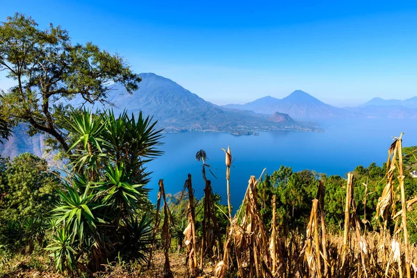 Vue Panoramique Lac Atitlan Des Volcans Dans Les Hautes Terres — Photo
