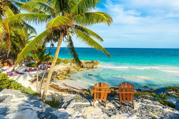 Rekreation Paradise Beach Resort Med Turkosa Vattnet Karibiska Havet Tulum — Stockfoto