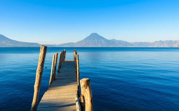 Muelle Madera Lago Atitlán Playa Panajachel Guatemala —  Fotos de Stock