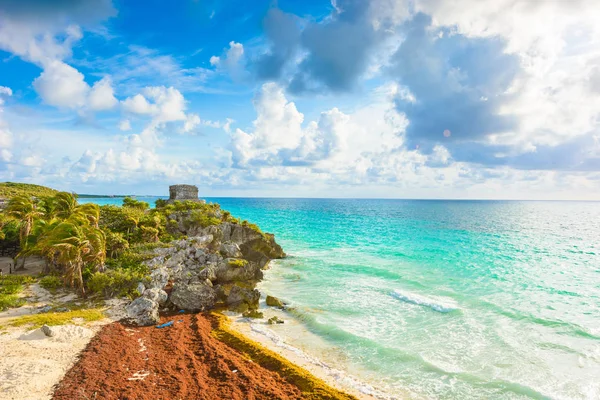 Ruiny Majów Tulum Tropikalne Wybrzeże Quintana Roo Meksyk — Zdjęcie stockowe