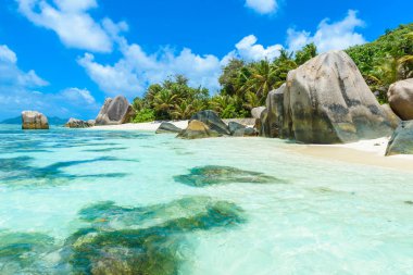 Kaynak dargent Beach adlı ada La Digue, Seyşel Adaları.