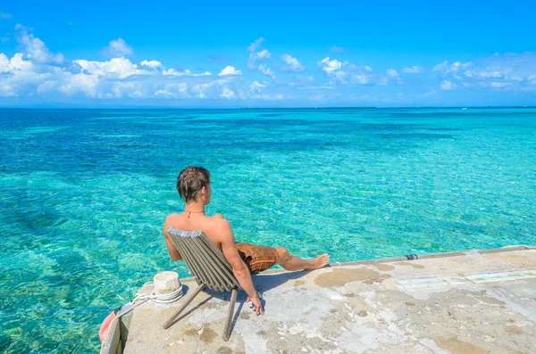 Rajská Pláž Ostrově Caye Carrie Bow Cay Pole Station Karibské — Stock fotografie