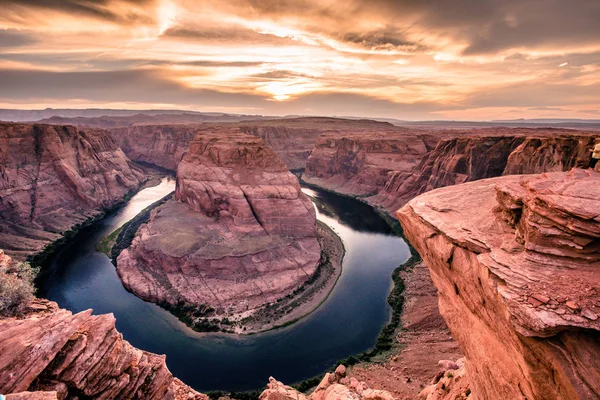 Sonnenuntergang Der Hufeisenbiegung Grand Canyon Mit Colorado River Page Arizona — Stockfoto