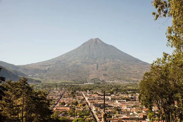 Cerro Cruz Szempontból Hill Régi Történelmi Város Antigua Vulkán Maja — Stock Fotó