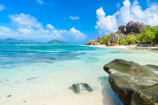 Fonte Dargent Beach Ilha Digue Seychelles — Fotografia de Stock