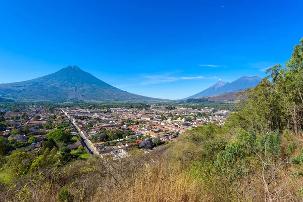 Cerro Cruz Szempontból Hill Régi Történelmi Város Antigua Vulkán Maja — Stock Fotó