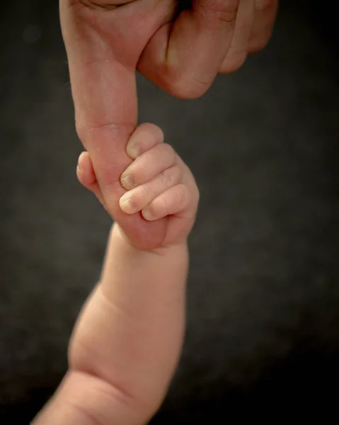 Newborn Baby Holding Finger Father — Stock Photo, Image