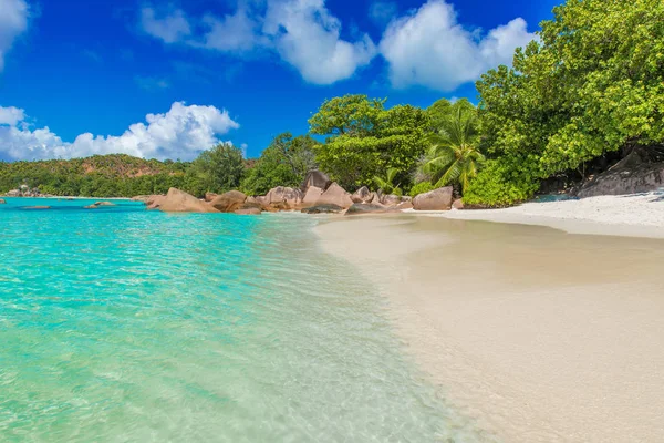 Anse Lazio Paradis Strand Med Vit Sand Turkost Vatten Rika — Stockfoto