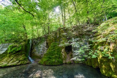 Guetersteiner şelale Çerkes, Swabian Alb, Baden-Württemberg, Almanya.