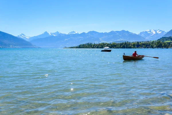 Dağ manzarası, İsviçre için panoramik manzaralı Thuner lake Thun adlı.