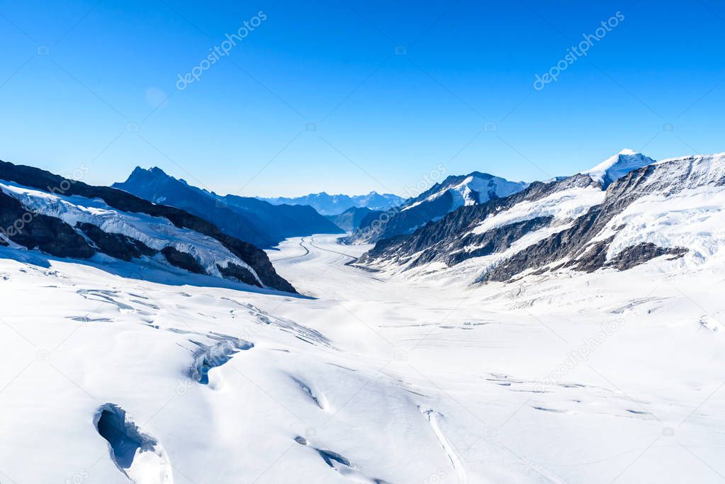 Aletsch glacier - ice landscape in Alps, Switzerland, Europe.