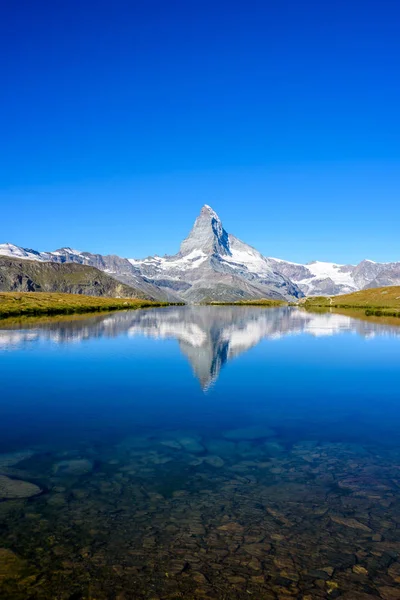 Stellisee Λίμνη Αντανάκλαση Του Matterhorn Ζερμάτ Ελβετία — Φωτογραφία Αρχείου
