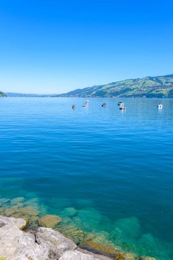 Thuner lake Thun adlı dağ, İsviçre için panoramik manzaralı.