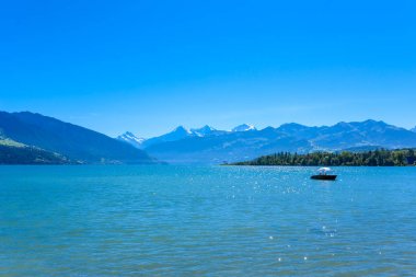 Thuner lake Thun adlı dağ, İsviçre için panoramik manzaralı.