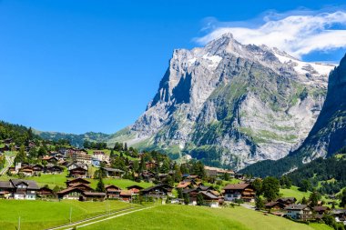 Grindelwald Köyü dağ manzarası, İsviçre.
