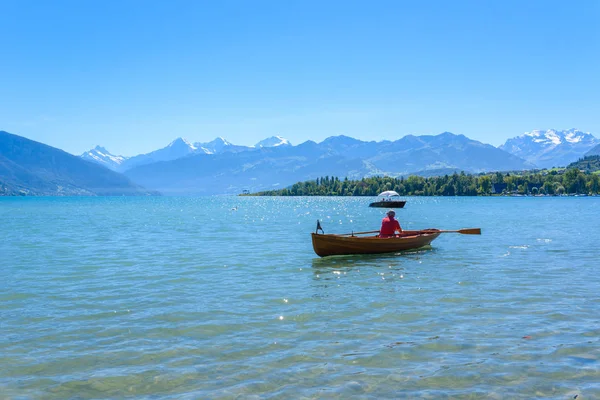 Lac Thuner Thoune Avec Vue Panoramique Sur Les Paysages Montagne — Photo