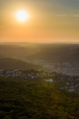 Stuttgart şehir, Almanya'da güzel gün batımı