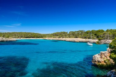 Güzel plaj, Cala S'Amarador Mondrago - Tabiat Parkı üzerinde Majorca İspanya, Balear Adaları, Akdeniz, Avrupa