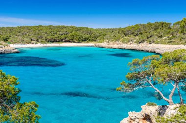 Güzel plaj, Cala S'Amarador Mondrago - Tabiat Parkı üzerinde Majorca İspanya, Balear Adaları, Akdeniz, Avrupa