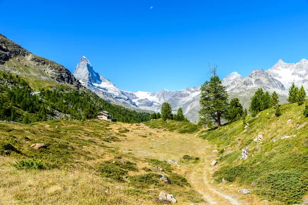 Matterhorn Kis Falu Házakat Gyönyörű Táj Zermatt Svájc — Stock Fotó