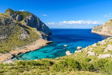 Cala figuera kap formentor - güzel sahil ve plaj, Mallorca, İspanya