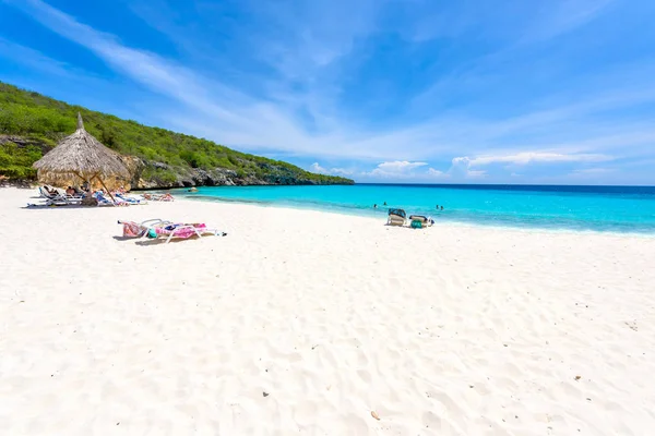 Cas Abao Strand Paradicsom Fehér Homok Strand Kék Kristálytiszta Kék — Stock Fotó