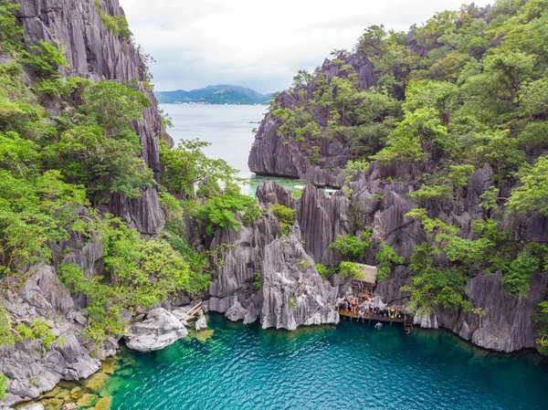 Vista Aérea Lago Barracuda Ilha Paradisíaca Coron Palawan Filipinas Destino — Fotografia de Stock