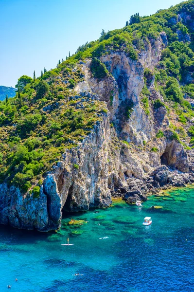 Agios Spiridon Strand Mit Kristallklarem Azurblauem Wasser Und Weißem Strand — Stockfoto