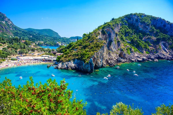 Agios Spiridon Strand Mit Kristallklarem Azurblauem Wasser Und Weißem Strand — Stockfoto