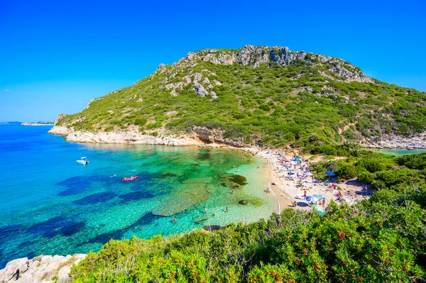 Playa Porto Timoni Afionas Una Playa Doble Paradisíaca Con Agua — Foto de Stock