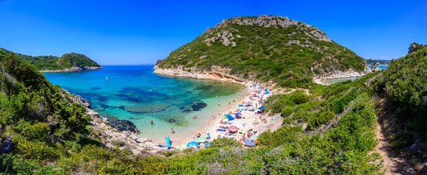 Panorama Utsikt Över Stranden Porto Timoni Afionas Ett Paradis Dubbel — Stockfoto