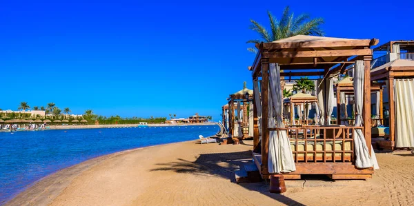 Relaxando Praia Praia Branca Destino Viagem Para Férias Hurghada Mar — Fotografia de Stock