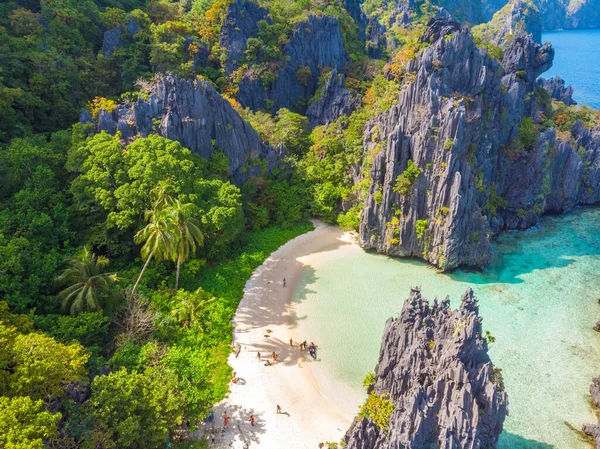 Luftaufnahme Von Versteckten Strand Matinloc Insel Nido Palawan Philippinen Tour — Stockfoto