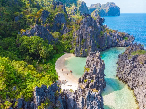 Luftaufnahme Von Versteckten Strand Matinloc Insel Nido Palawan Philippinen Tour — Stockfoto