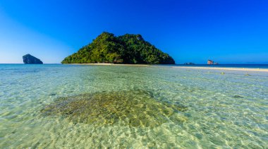 Tavuk Adası 'na bakın. Koh Kai, Koh Tup & Koh Mor adasındaki cennet plajı. Andaman Denizi, Krabi Bölgesi, Tayland.