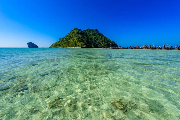 View to Chicken island. Paradise beach at island Koh Kai, Koh Tup & Koh Mor. Andaman sea, Krabi province, Thailand.