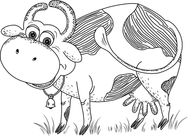 Vache Drôle Avec Une Cloche — Image vectorielle