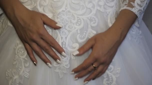 Bride Hands Lush Wedding Dress — Stock Video