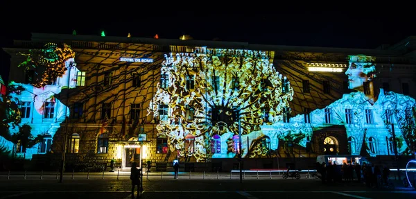 Berlin October 2017 Building Hotel Roma Center Bebelplatz Festival Illumination — Stock Photo, Image