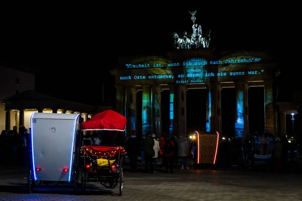 Berlín Octubre 2017 Famosa Puerta Brandeburgo Iluminación Del Festival Festival — Foto de Stock