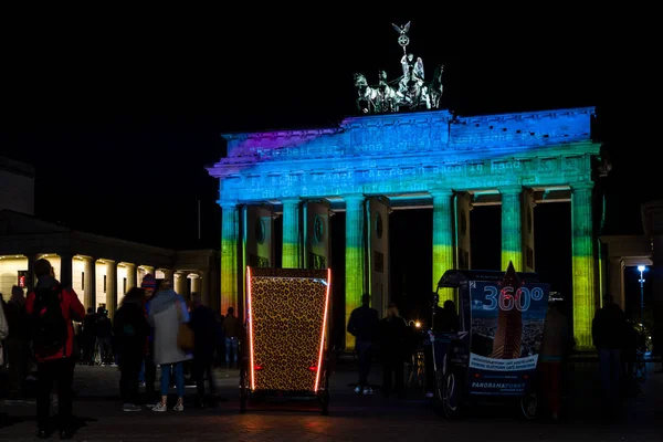 Berlim Outubro 2017 Famoso Portão Brandemburgo Iluminação Festival Festival Luzes — Fotografia de Stock
