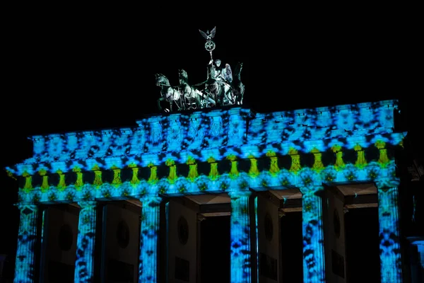 Berlin Października 2017 Fragment Bramy Brandenburskiej Festiwal Iluminacja Święto Świateł — Zdjęcie stockowe