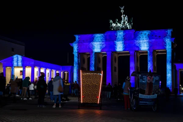 Berlin Października 2017 Słynnej Bramy Brandenburskiej Festiwal Iluminacja Święto Świateł — Zdjęcie stockowe