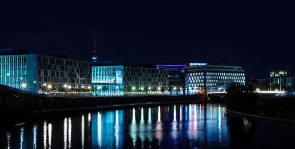 Berlín Octubre 2017 Modernos Edificios Centro Ciudad Por Noche Iluminación —  Fotos de Stock
