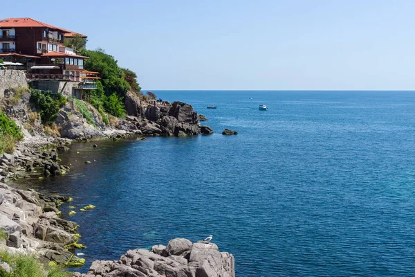 Sozopol Bulgaria Agosto 2017 Vista Costa Los Restos Muralla Fortaleza — Foto de Stock