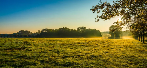 Campo Mattutino Nebbia Dal Suolo Wuhlgarten Quartiere Berlinese Marzahn Hellersdorf — Foto Stock