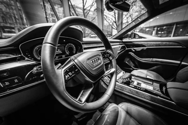 Берлин Декабря 2017 Года Салон Интерьер Полноразмерного Роскошного Автомобиля Audi — стоковое фото