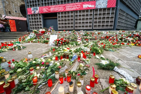 Berlin December 2017 Memorial Sign Commemorate Victims Terrorist Attack Christmas — Stock Photo, Image