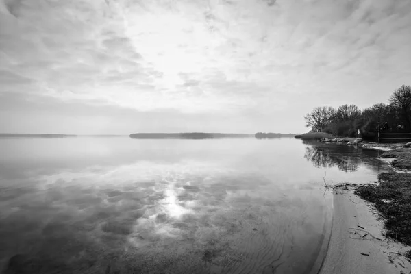 Morning Lake Landscape Black White — Stock Photo, Image